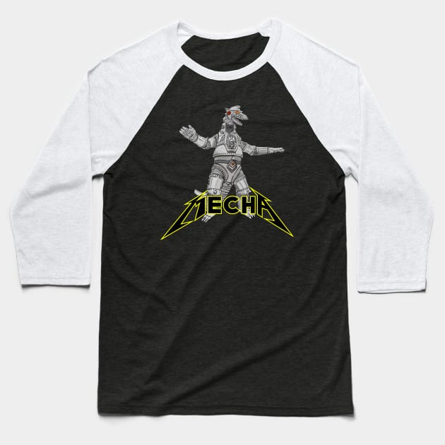 Heavy Metal Mechagodzilla Baseball T-Shirt by Turbo Mecha Giant Dino